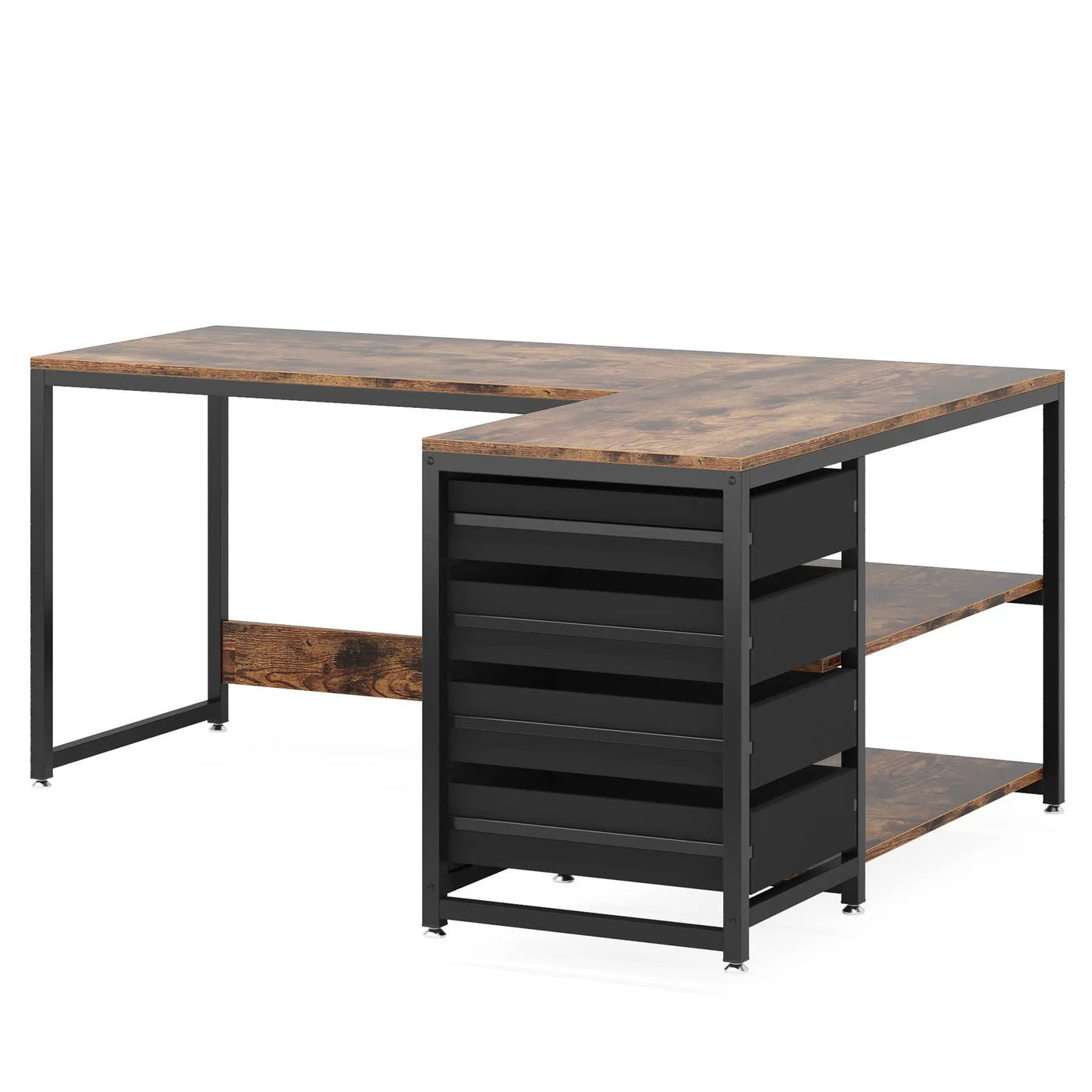 L-Shaped Computer Desk With Drawers And Shelves, Workstation For Home Office by HouseOfZazla