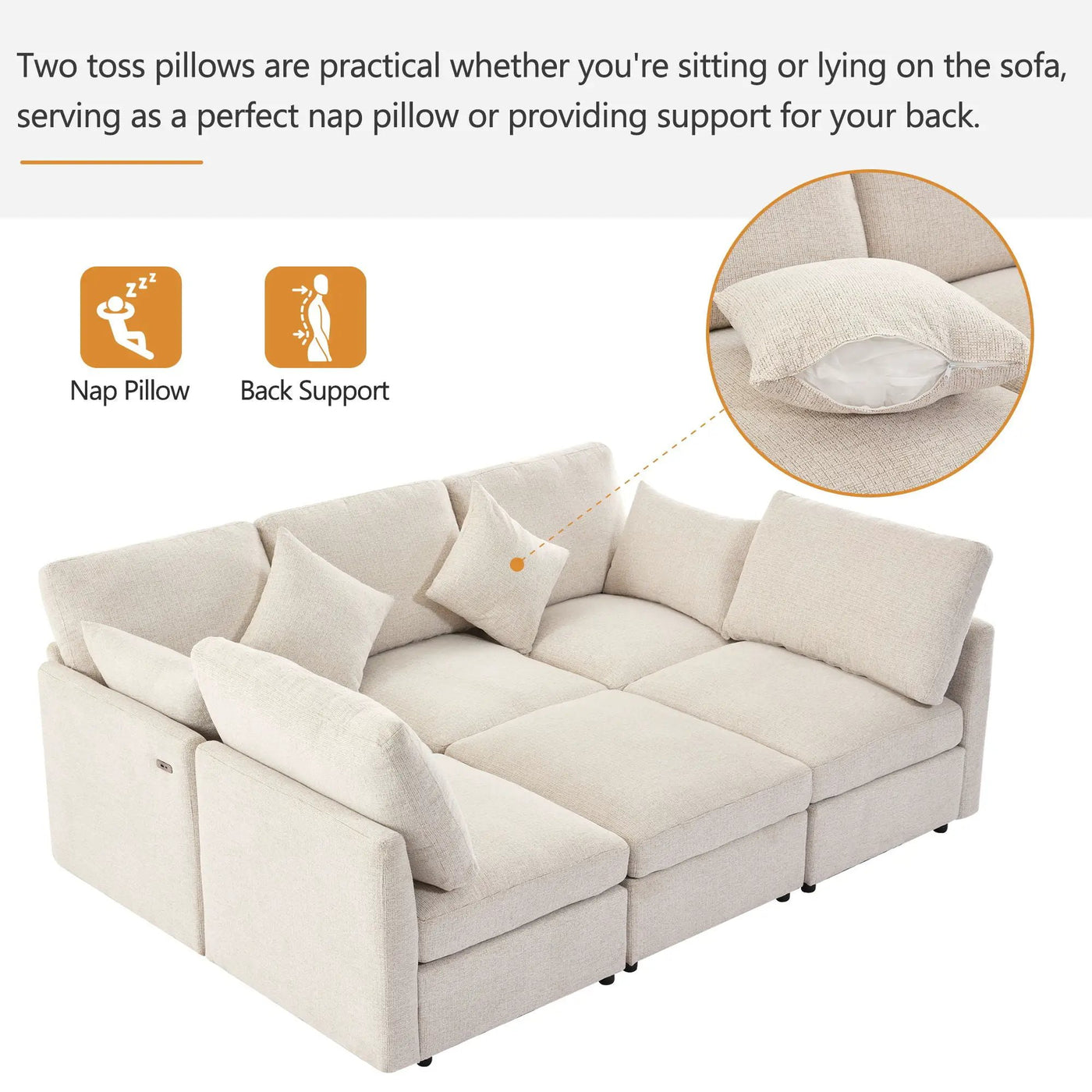 Sectional Sofa Modular U-Shaped With Ottoman & USB Ports by Unique Piece Furniture