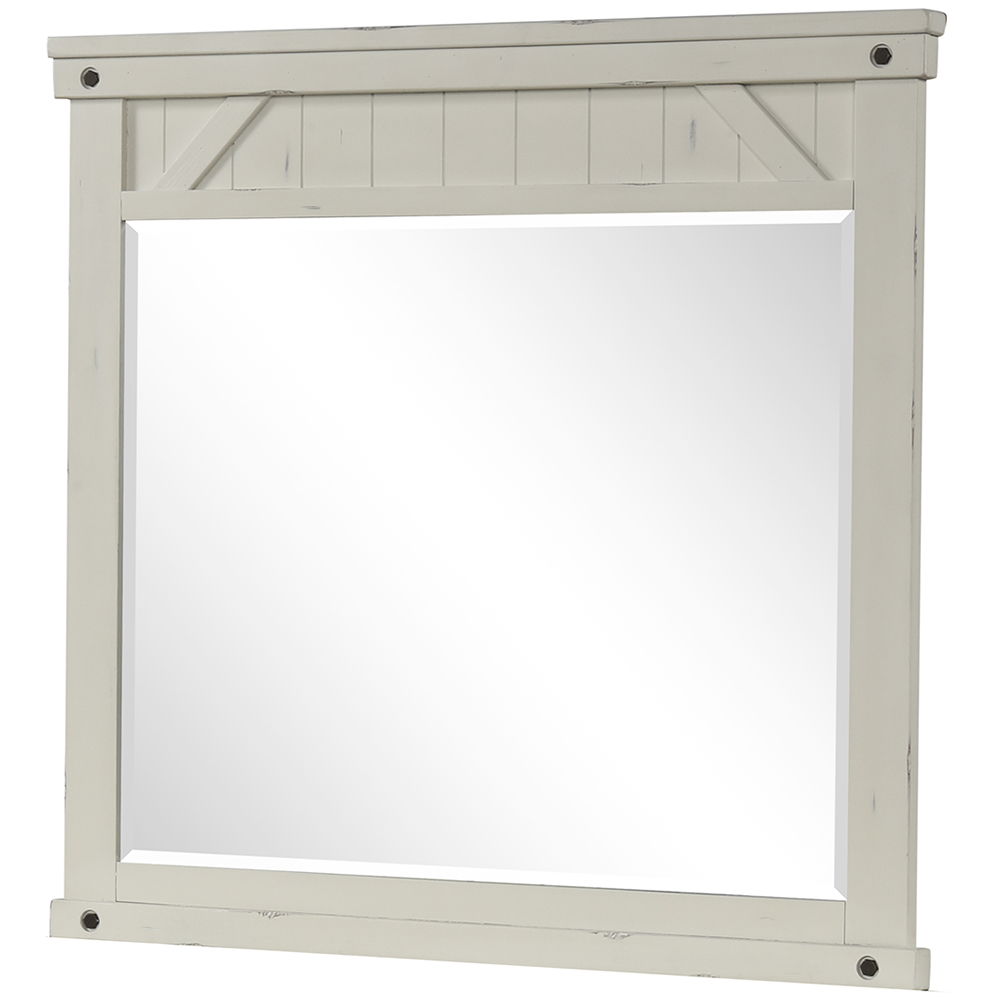 Industrial Farmhouse Mirror with Distressed Wood Frame - White, photo 5 of 5