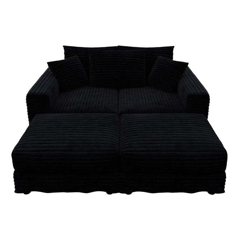 Deep Seat Convertible Sofa With Soft Pillows And Ottomans