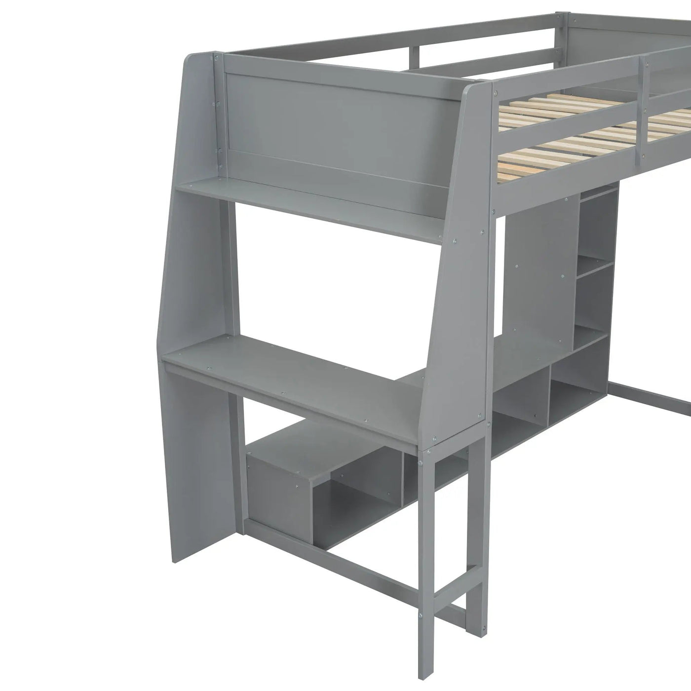 Gaming Loft Bed With Desk, Multi Storage Shelves, LED Lighting, And Hanging Clothes Rack by HouseOfZazla