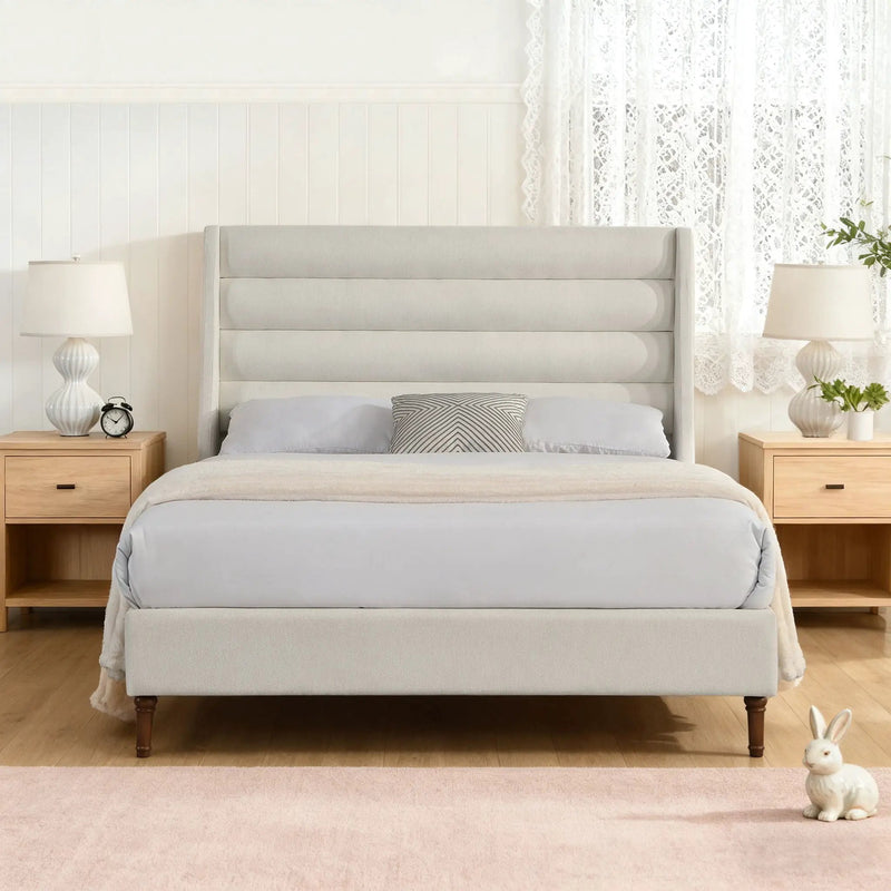 Modern Upholstered Platform Bed With Wave Shaped Headboard by HouseOfZazla