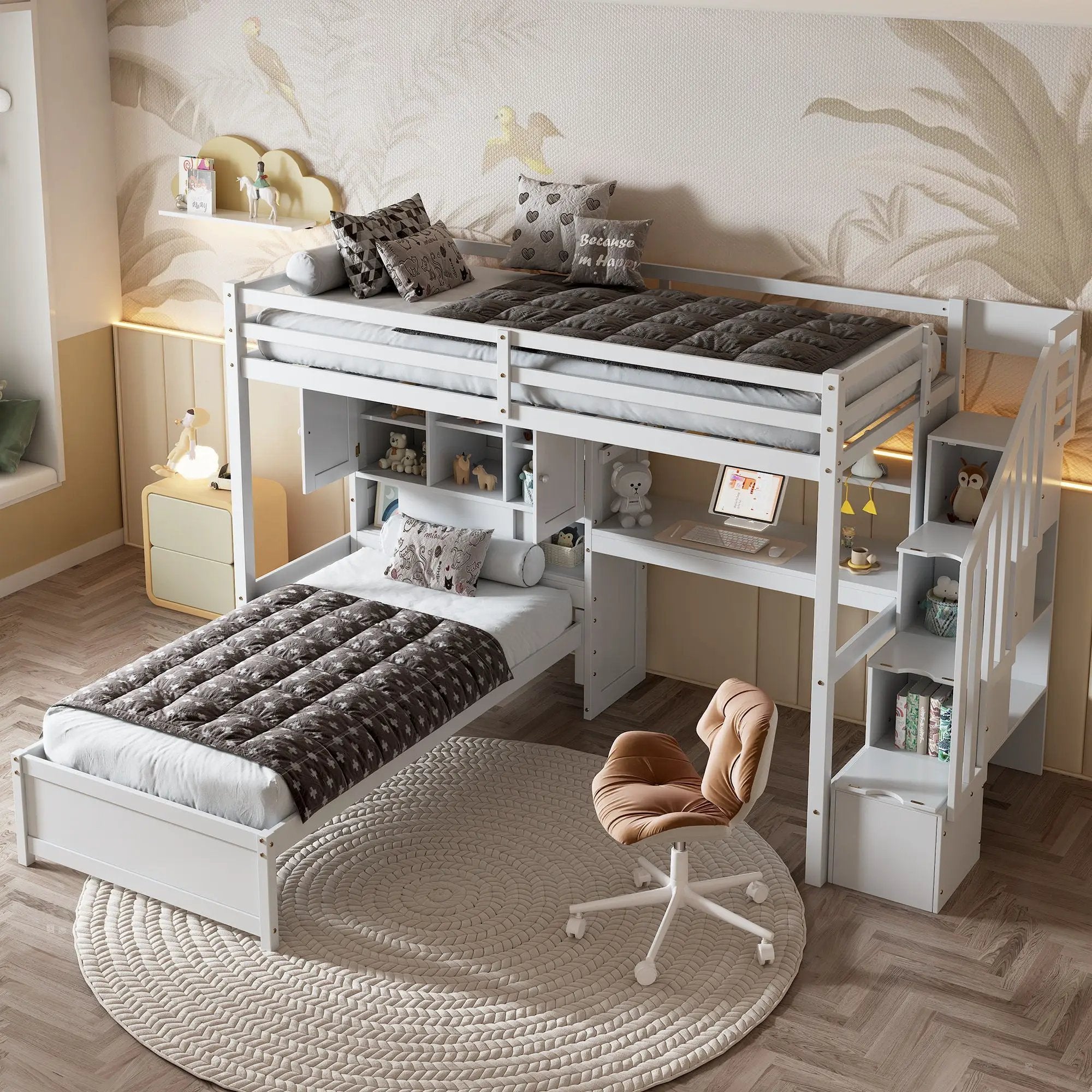 Loft Bed With Built In Desk And Staircase by HouseOfZazla