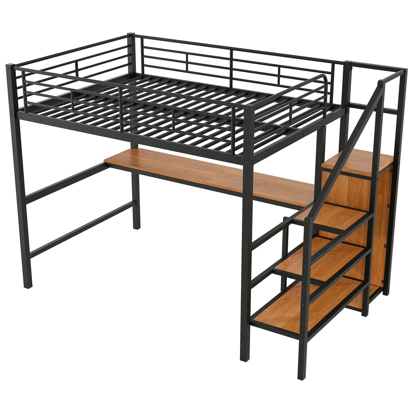 Loft Bed With Desk, Storage Staircase, Small Wardrobe And LED Light by HouseOfZazla