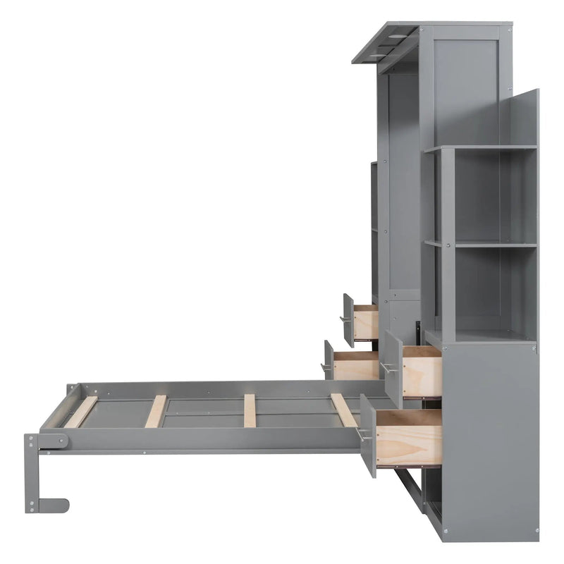 Murphy Wall Bed With LED Lights, Shelves And Drawers