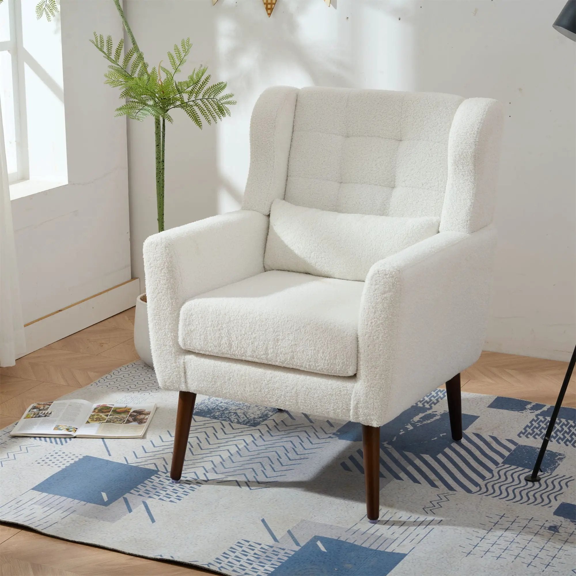 Modern Accent Chair, Arm Chairs For Living Room, Upholstered Mordern Armchair, Comfy Soft Padded Lounge Chair In Small Space, Bedroom, With Pillow, Solid Wood Leg by Unique Piece Furniture