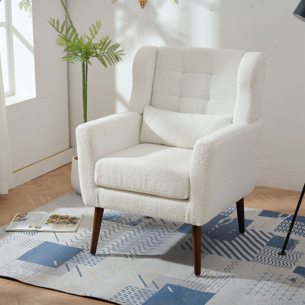 Modern Upholstered Arm Chair with Solid Wood Legs and Pillow - Multiple Colors, photo 18 of 24