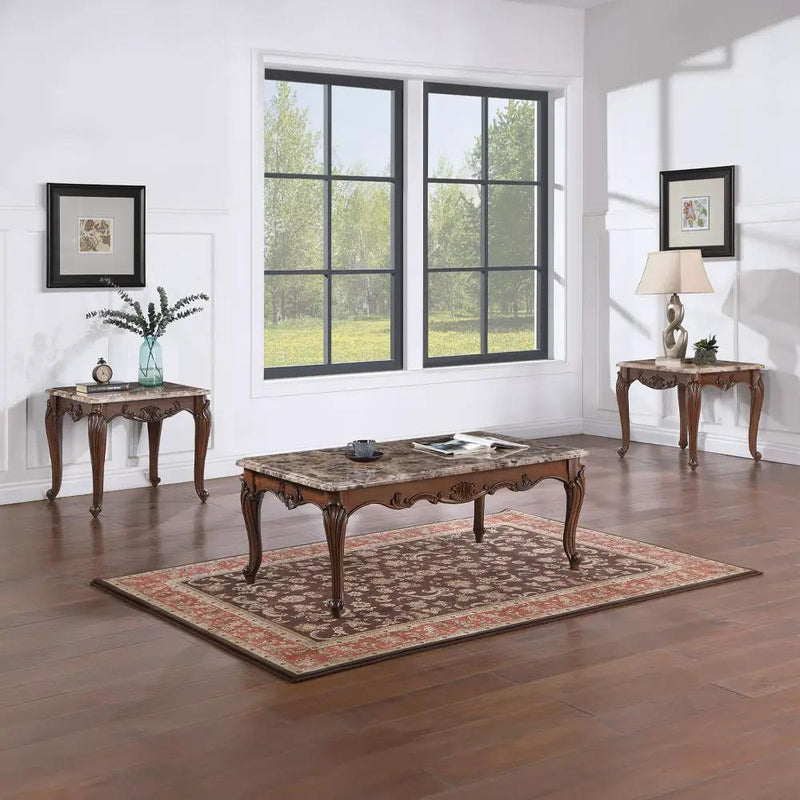 Nayla - End Table - Natural Marble Top & Cherry by Unique Piece Furniture