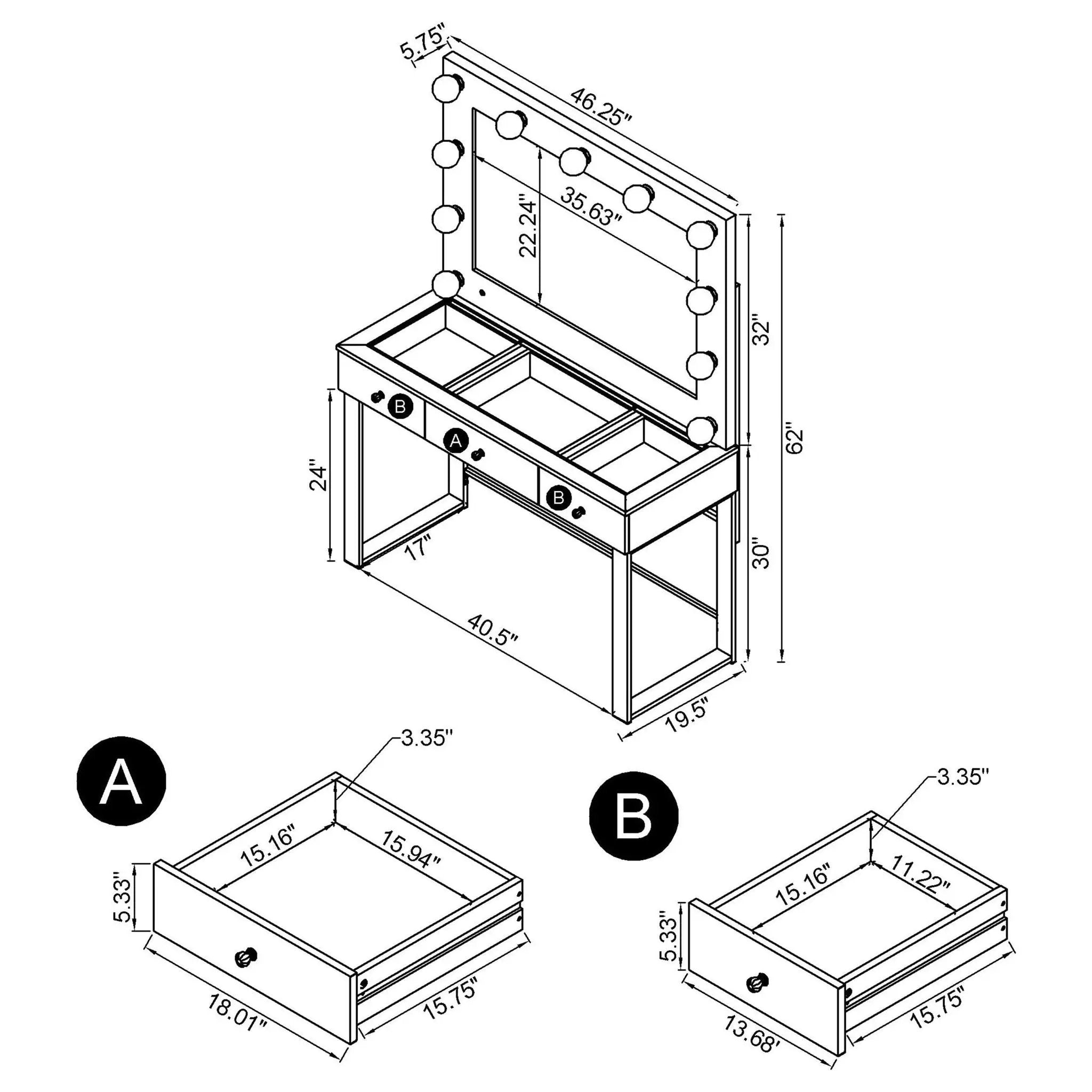 Umbridge 3-drawer Vanity Set with Lighting Chrome and White by Unique Piece Furniture