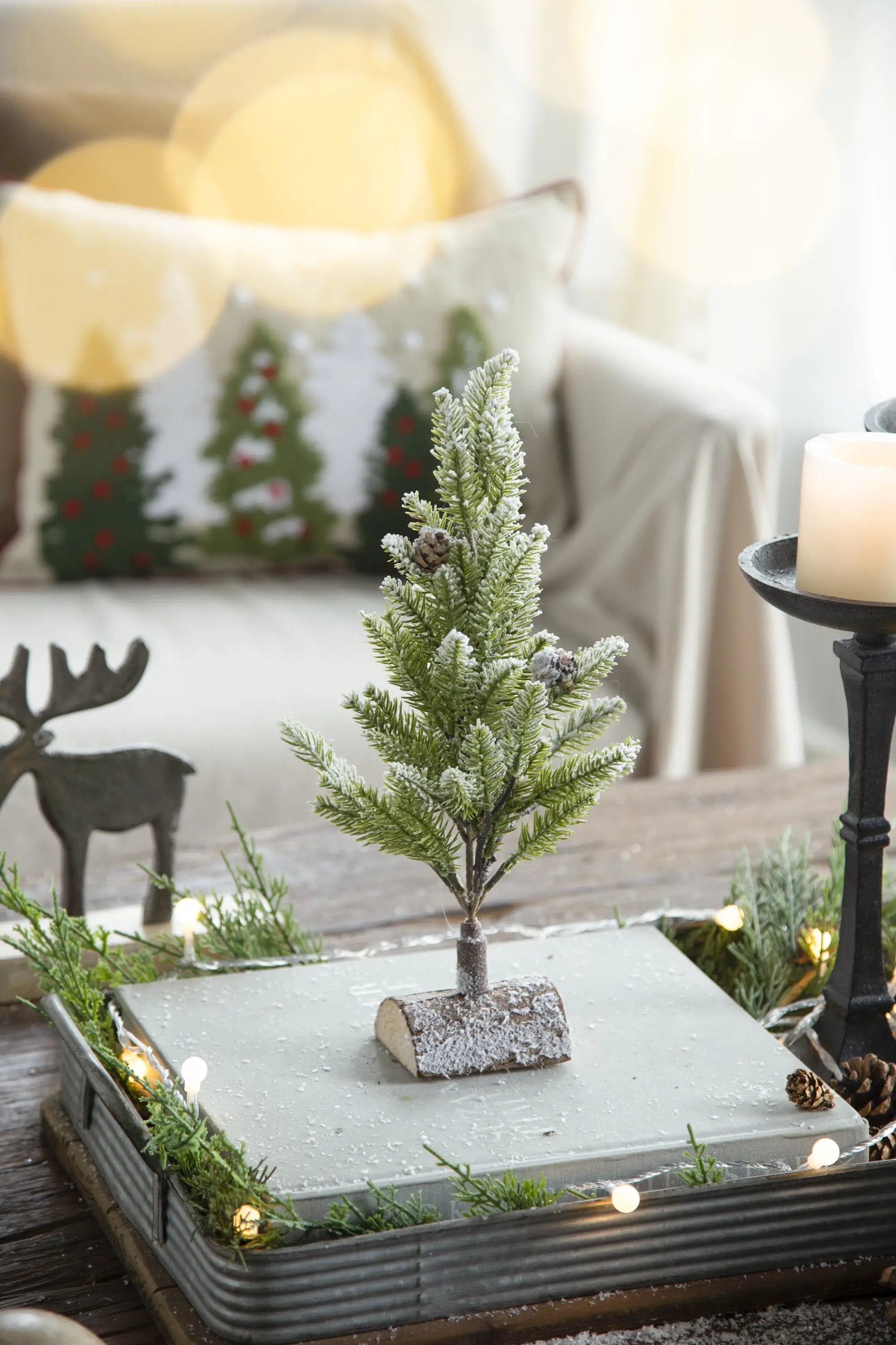 Set of 2, 13.5" Christmas PVC Tree On Wood Base With Snow by HouseOfZazla