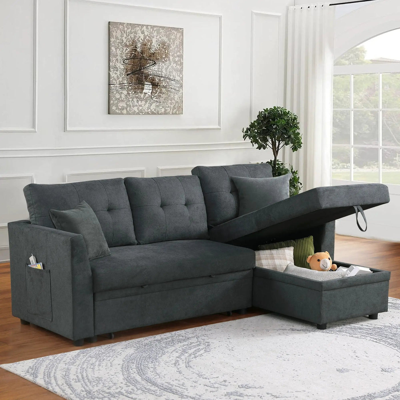 Sectional Sofa Bed L Shaped Sofa Couch Bed With USB Port, Reversible Chaise With Storage by HouseOfZazla
