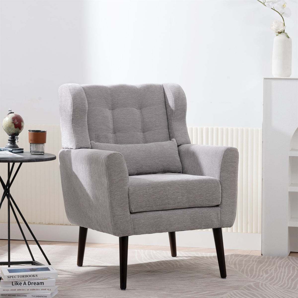 Modern Upholstered Arm Chair with Solid Wood Legs and Pillow - Multiple Colors, photo 19 of 24