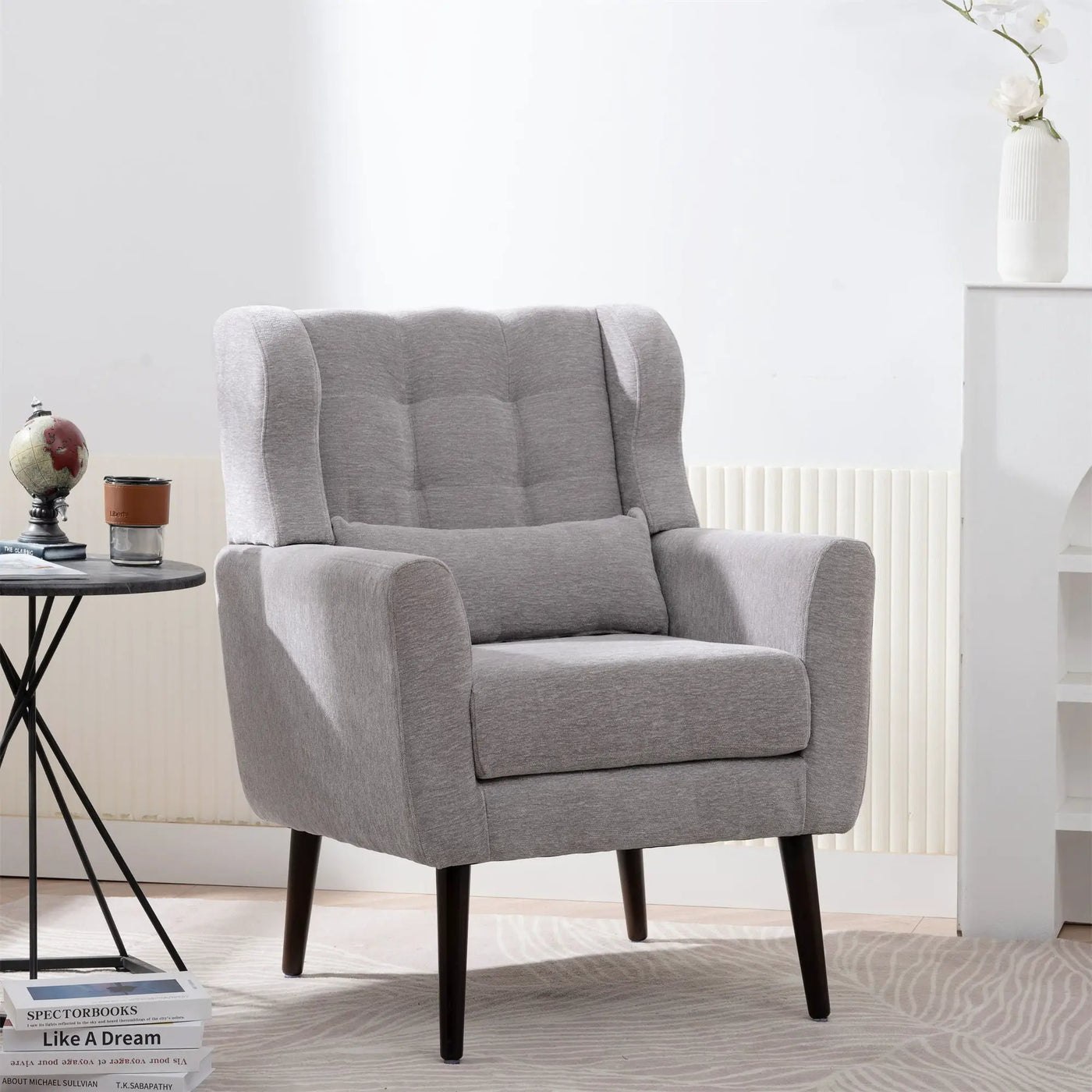 Modern Accent Chair, Arm Chairs For Living Room, Upholstered Mordern Armchair, Comfy Soft Padded Lounge Chair In Small Space, Bedroom, With Pillow, Solid Wood Leg by Unique Piece Furniture