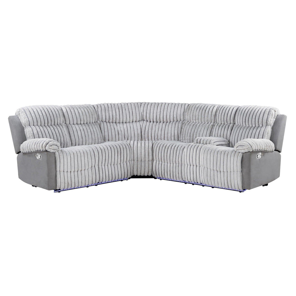 Gray Sectional Reclining Sofa with LED Lighting and Manual Recline