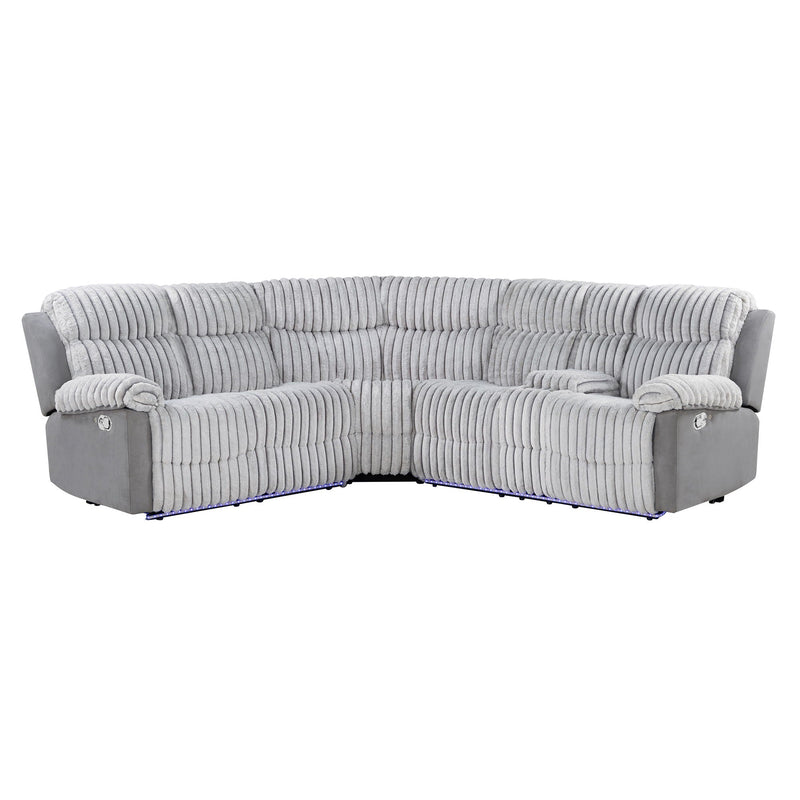 Gray Sectional Reclining Sofa with LED Lighting and Manual Recline