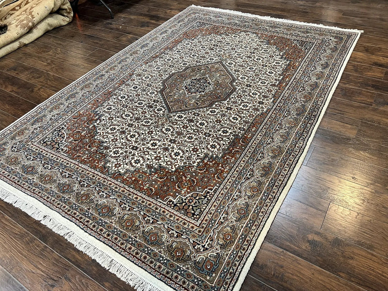 Indo Persian Rug 7x10 ft, Hand Knotted Wool Vintage Oriental Carpet 7 x 10, Traditional Handmade Herati Bidjar Cream Rug, Medallion Rug by Jewel Rugs