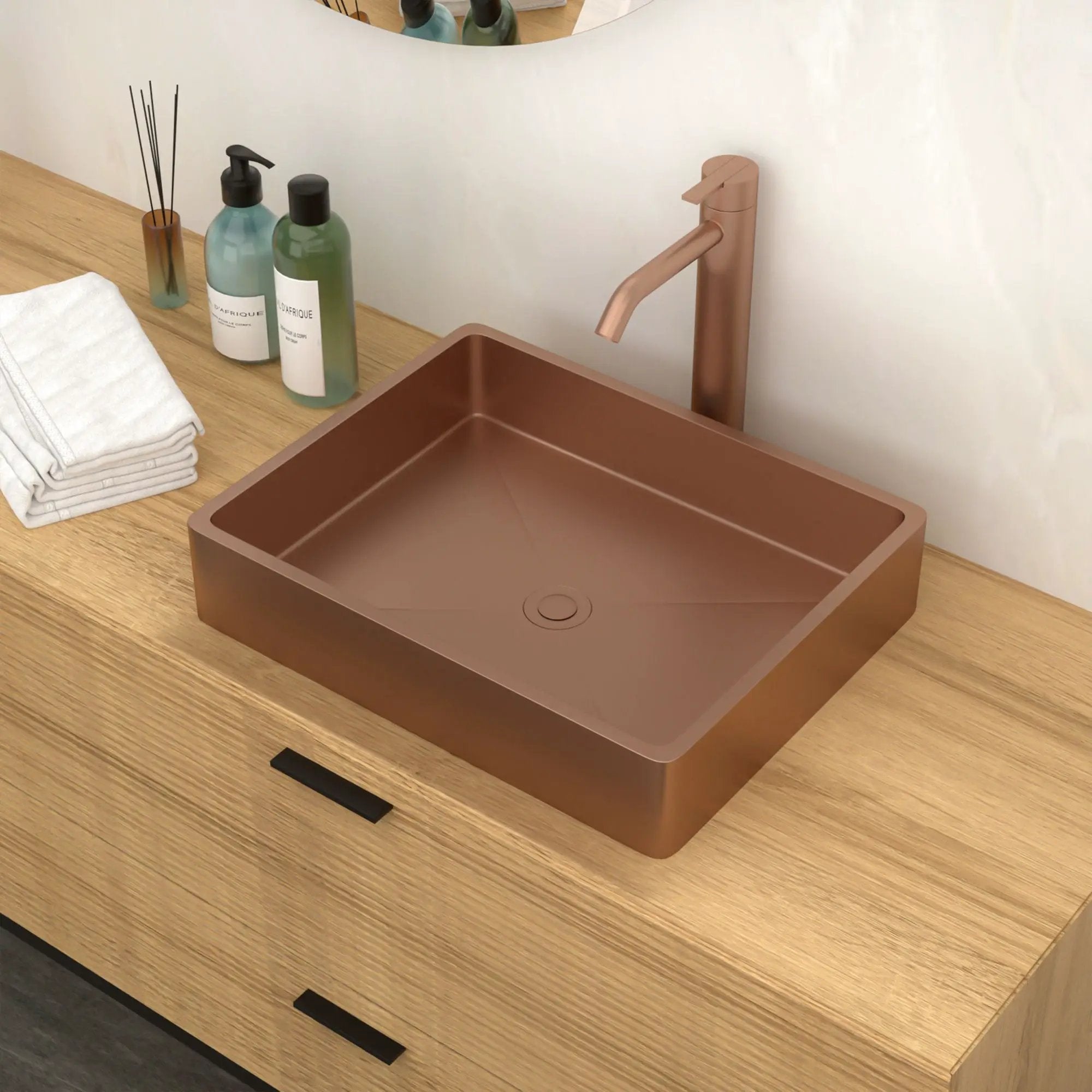 19" X 15" Stainless Steel Bathroom Sink With Pop Up Drain, Nano Surface - Rose Gold by HouseOfZazla
