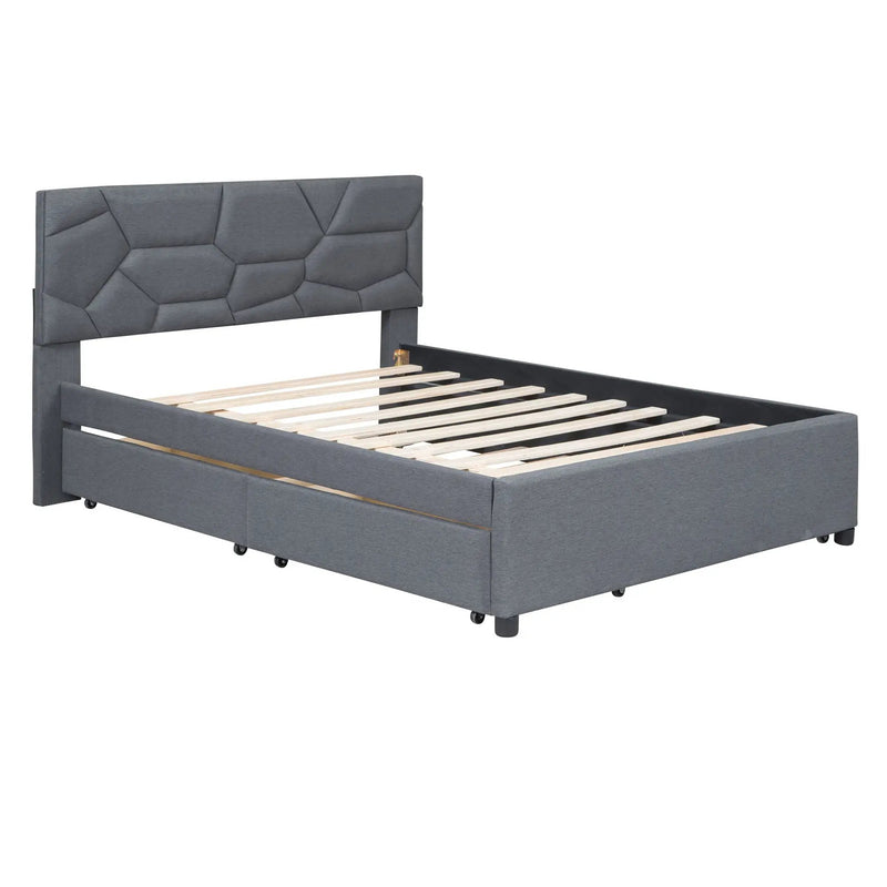 Upholstered Platform Bed With Brick Pattern Headboard And Twin Long Size Trundle by HouseOfZazla
