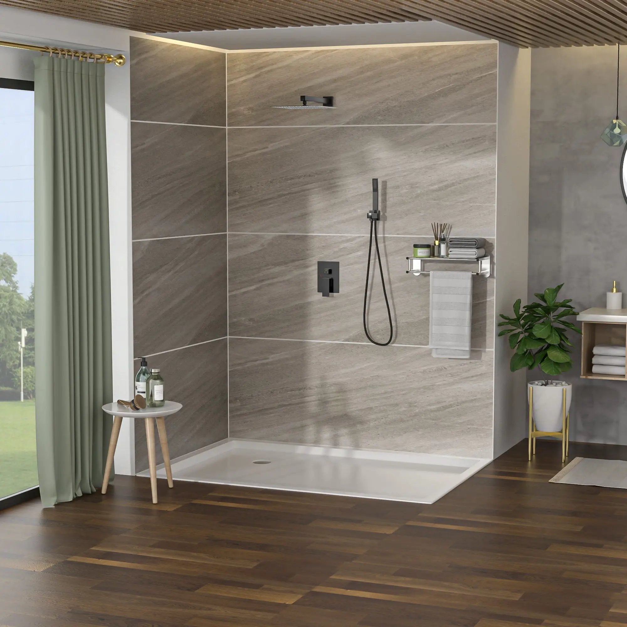 Dual Shower Head System With 12" Square Rain Shower And Rough In Valve by HouseOfZazla