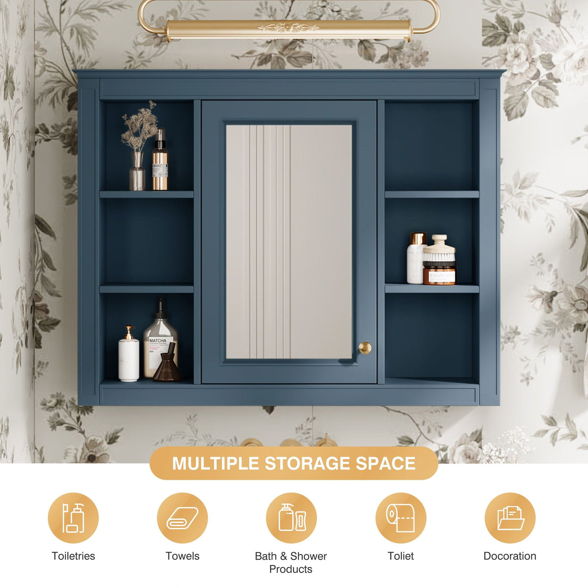 Wall Mounted Medicine Cabinet With Mirror, Storage Cabinet Featuring 6 Open Shelves And Adjustable Interior, photo 33 of 40