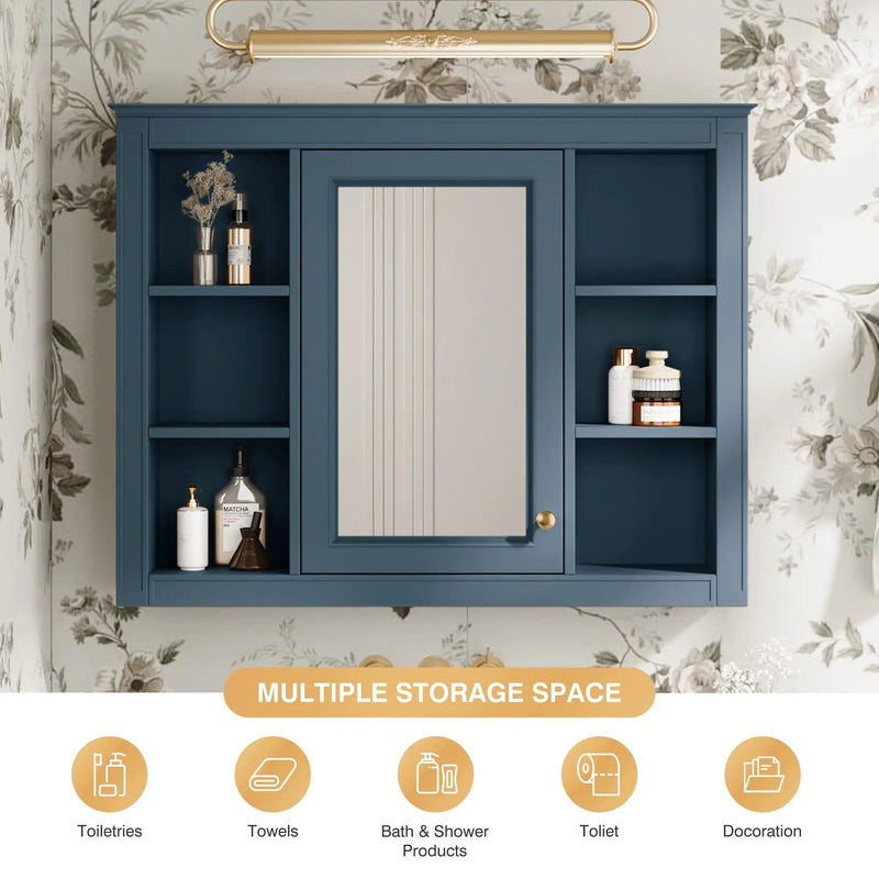 Wall Mounted Medicine Cabinet With Mirror, Storage Cabinet Featuring 6 Open Shelves And Adjustable Interior by Unique Piece Furniture