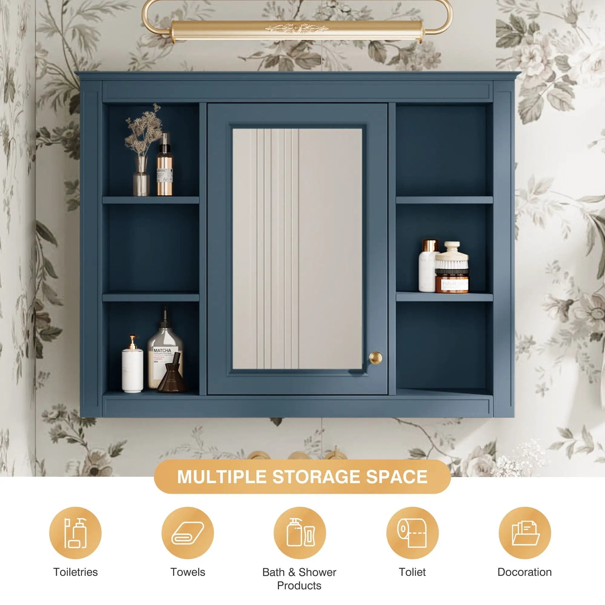 Wall Mounted Medicine Cabinet With Mirror, Storage Cabinet Featuring 6 Open Shelves And Adjustable Interior by Unique Piece Furniture