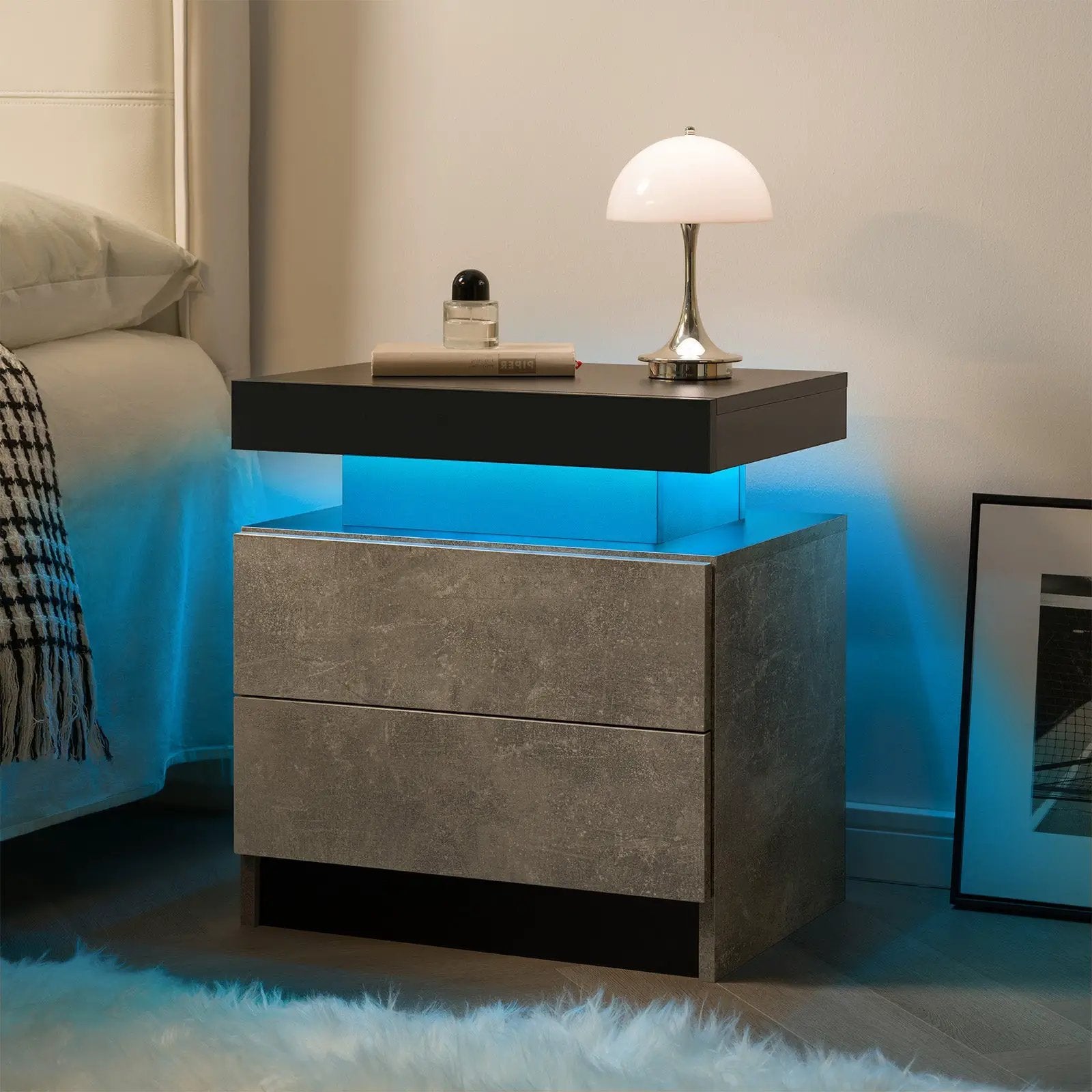 Modern LED Nightstand with 2 Drawers for Bedroom by HouseOfZazla