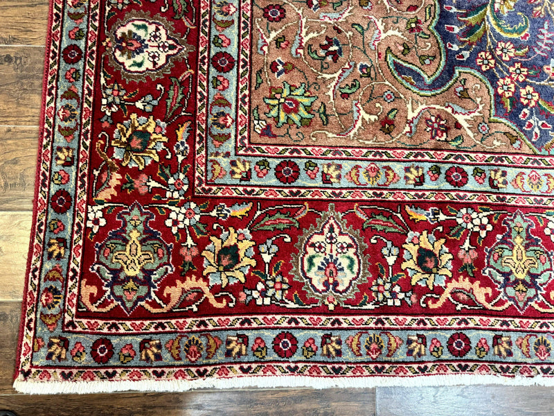 Wonderful Persian Tabriz Rug 10x14, Antique Persian Carpet, Handmade Wool Rug, Floral Medallion, Red Navy Blue, Colorful, Large Persian Area Rug by Jewel Rugs