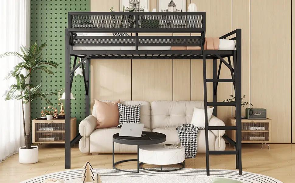 Full Size Loft Bed with Ladder and Storage Shelves by HouseOfZazla