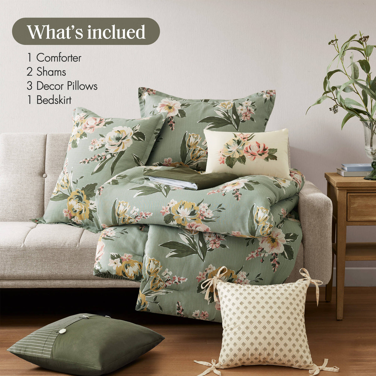 Cal King Floral Comforter Set with Cotton Blend - 7 Piece Set, photo 10 of 10