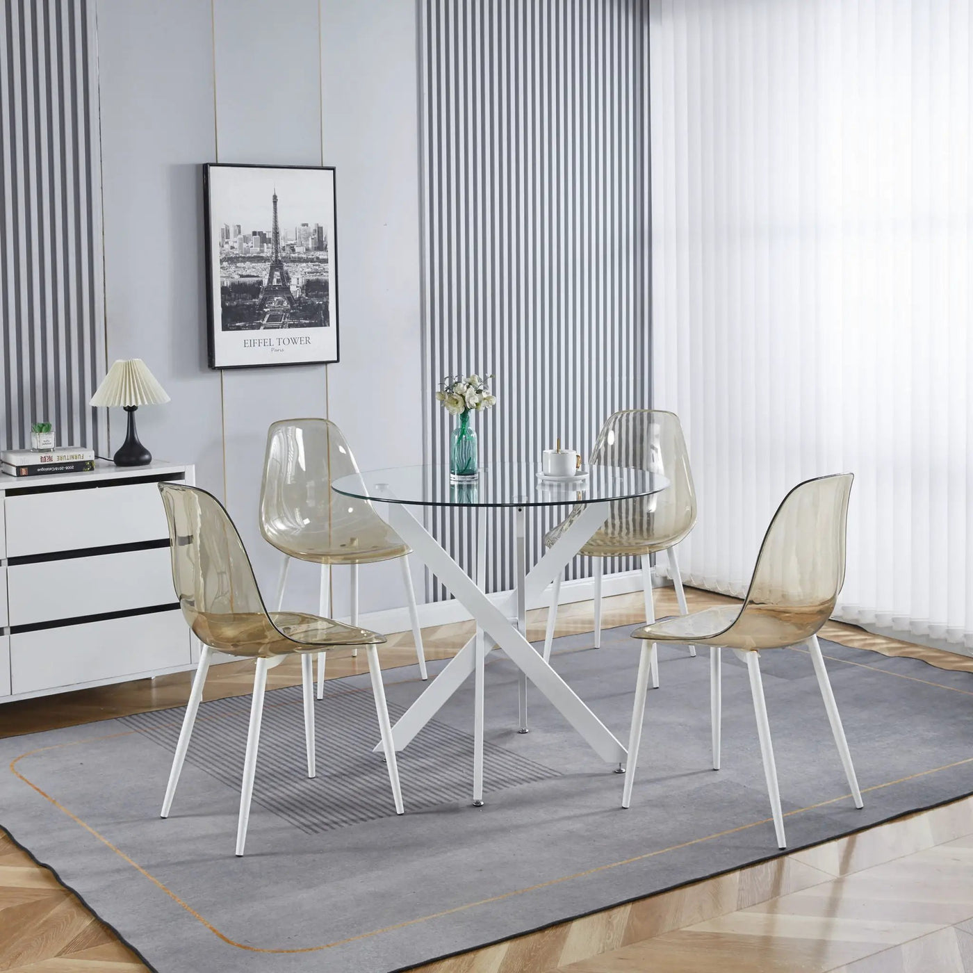 Dining Table With Cross Metal Leg And Tempered Glass, Modern Space Saving Kitchen Table For Living Room by HouseOfZazla