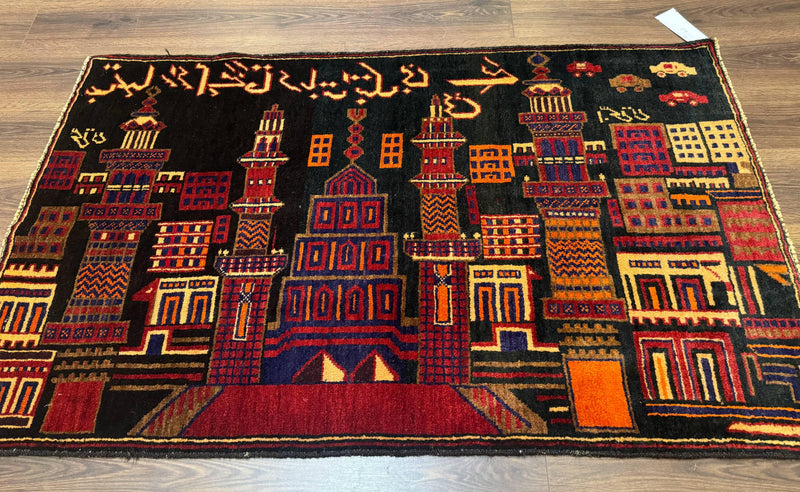 Balouch Rug 3x5, City Pictorial, Afghan Rug by Jewel Rugs