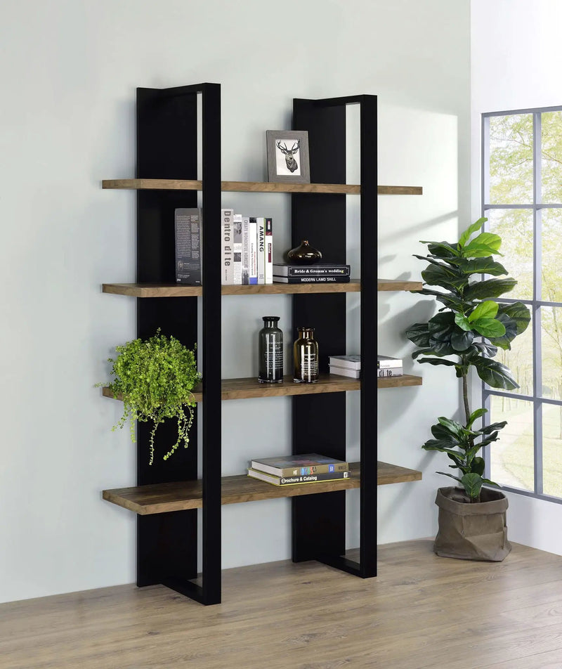 Danbrook 71-inch 4-shelf Bookshelf Black and Aged Walnut by Unique Piece Furniture