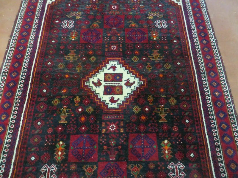 4' X 7' Vintage Handmade Indian Jaipur Rug Bird Carpet by Jewel Rugs