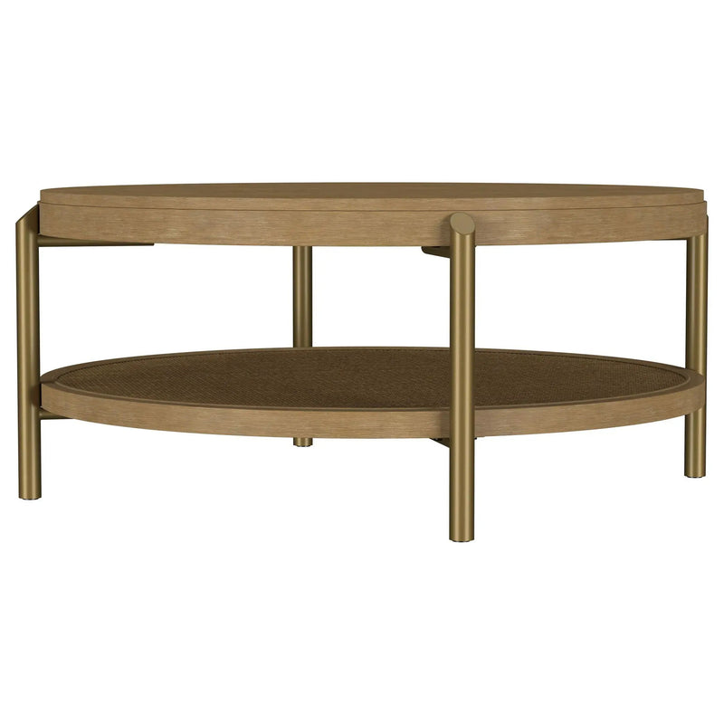 Arini Round Coffee Table With Storage Shelf Sand Wash by Unique Piece Furniture