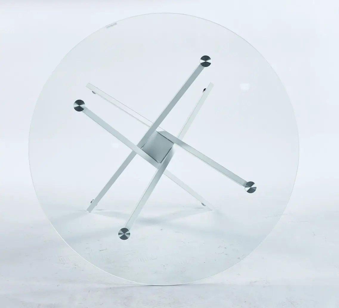 Dining Table With Cross Metal Leg And Tempered Glass, Modern Space Saving Kitchen Table For Living Room by Unique Piece Furniture