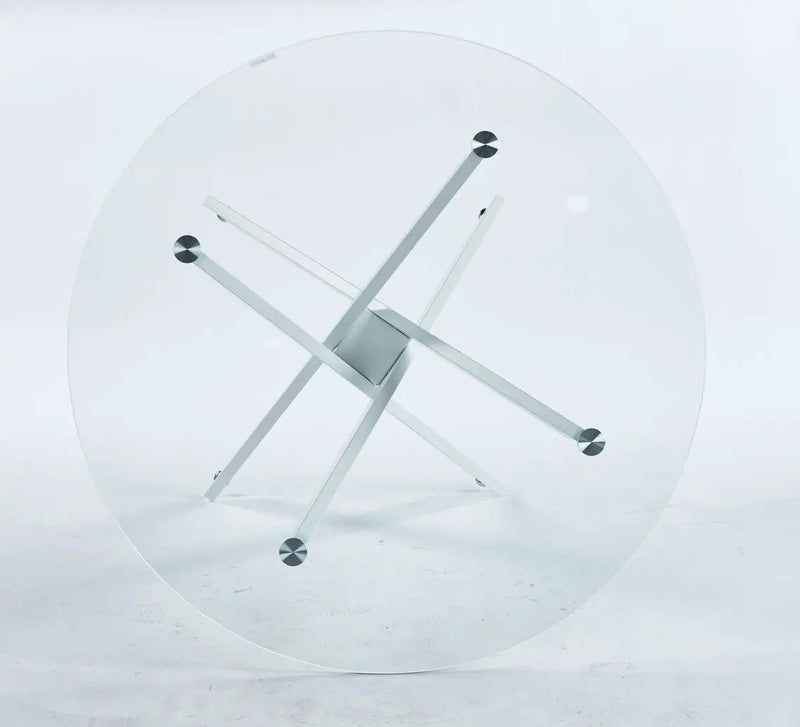 Dining Table With Cross Metal Leg And Tempered Glass, Modern Space Saving Kitchen Table For Living Room by Unique Piece Furniture