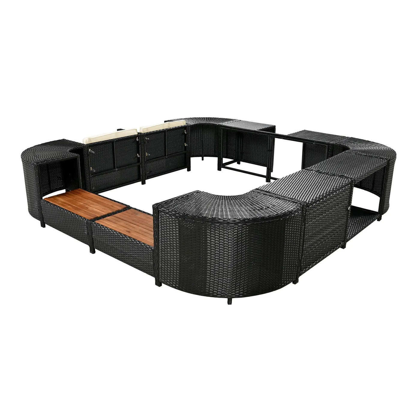 Spa Surround Spa Frame Quadrilateral Outdoor Rattan Sectional Sofa Set With Mini Sofa, Wooden Seats And Storage Spaces by HouseOfZazla