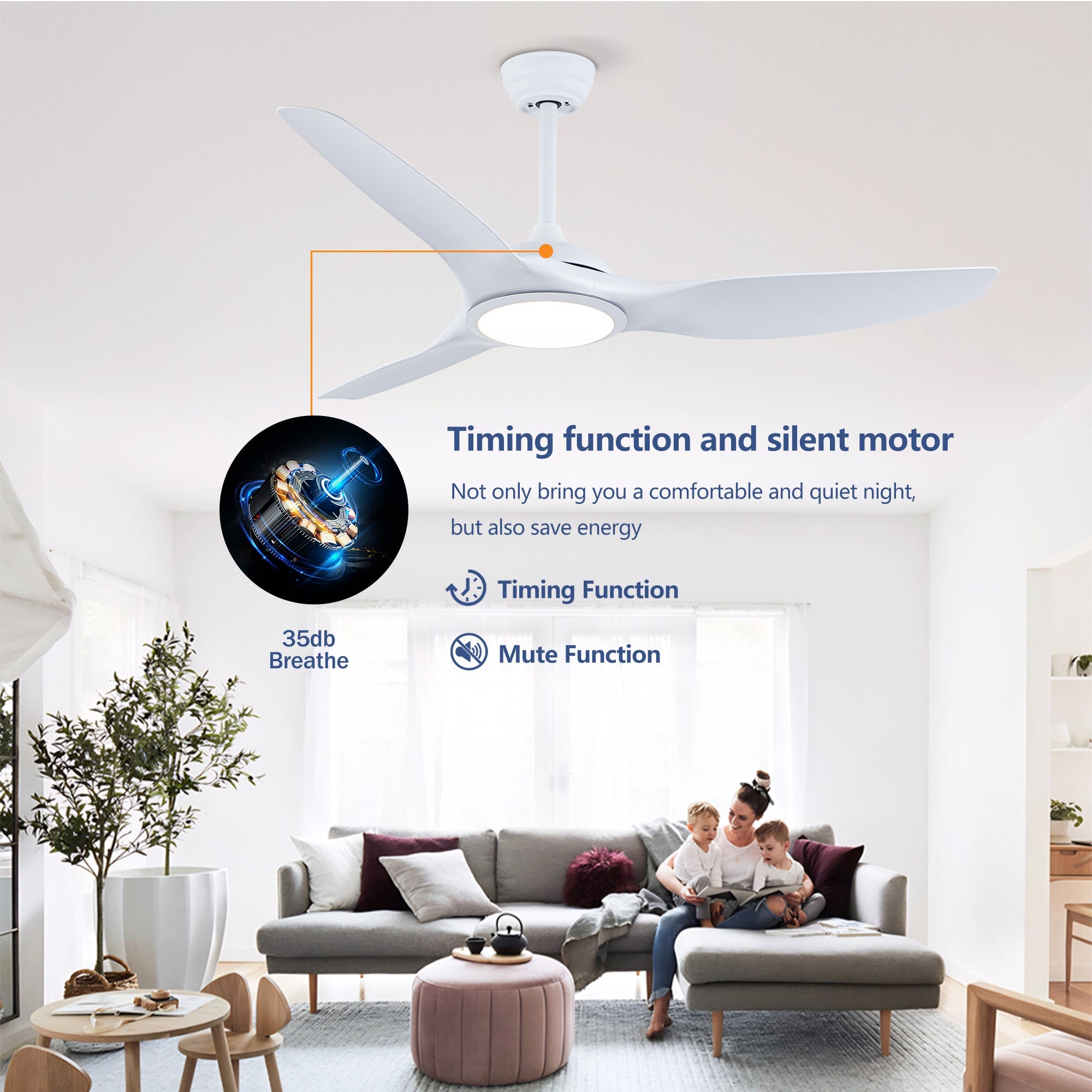 52 Inch ABS Blades Ceiling Fan with LED Light Kit by HouseOfZazla