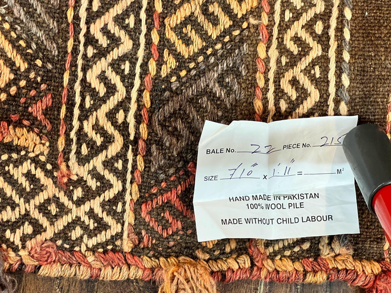 Tribal Runner Rug 2x8, Pakistani Turkoman Runner, Wool Handmade Vintage Rug, photo 11 of 12