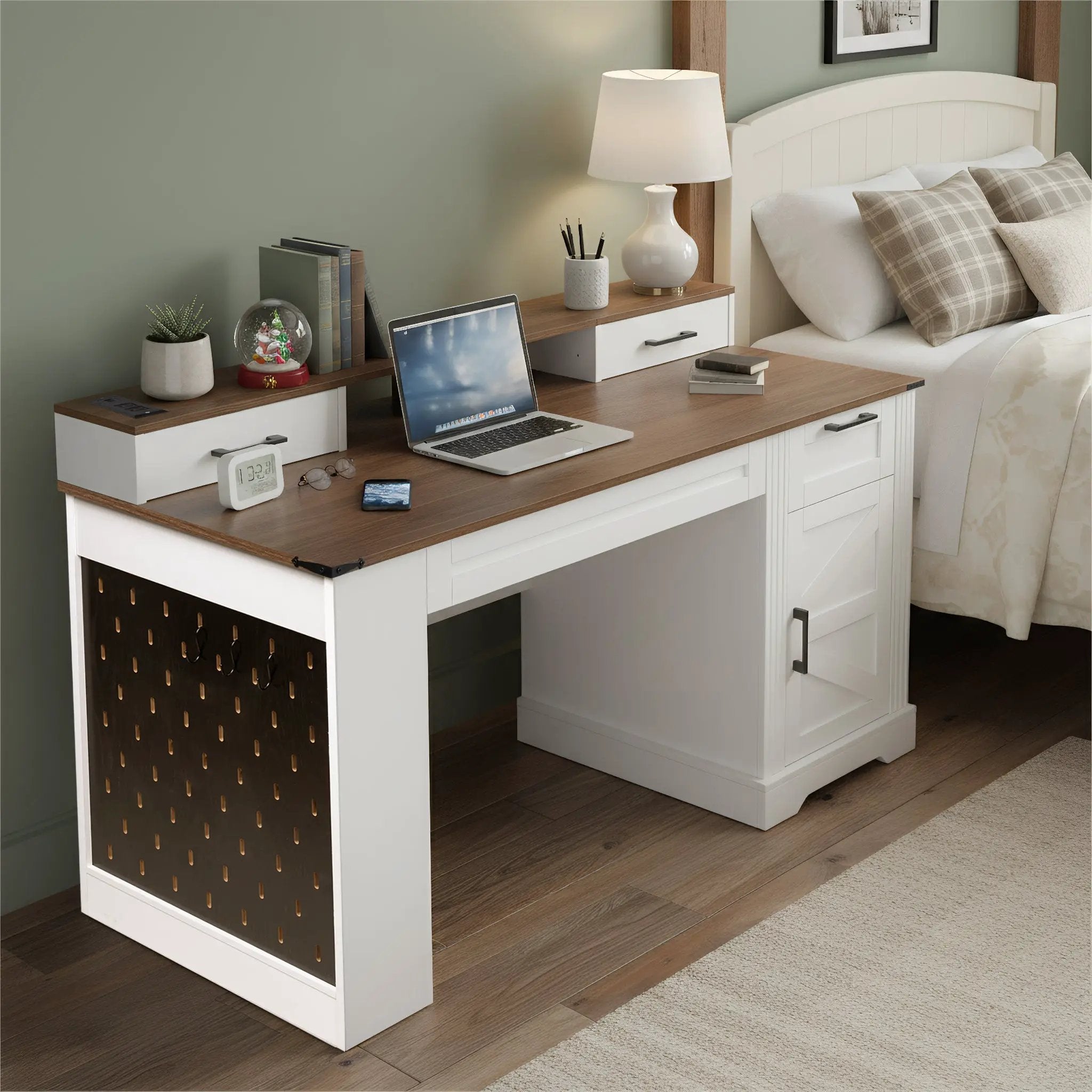 55" Farmhouse Office Desk with Storage Cabinet & Charging Station by HouseOfZazla