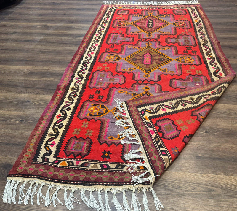 Persian Kurdish Zarand Kilim Rug 5x9, Red, Geometric Medallions, Wide Runner by Jewel Rugs
