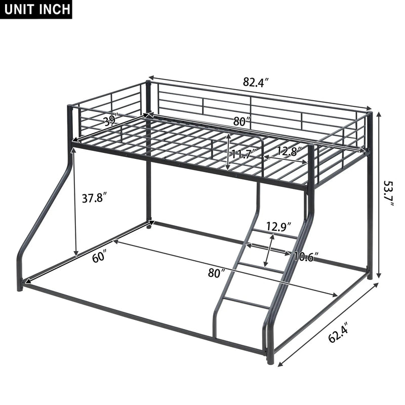 Metal Floor Bunk Bed With Sloped Ladder, Space Saving Design by Unique Piece Furniture