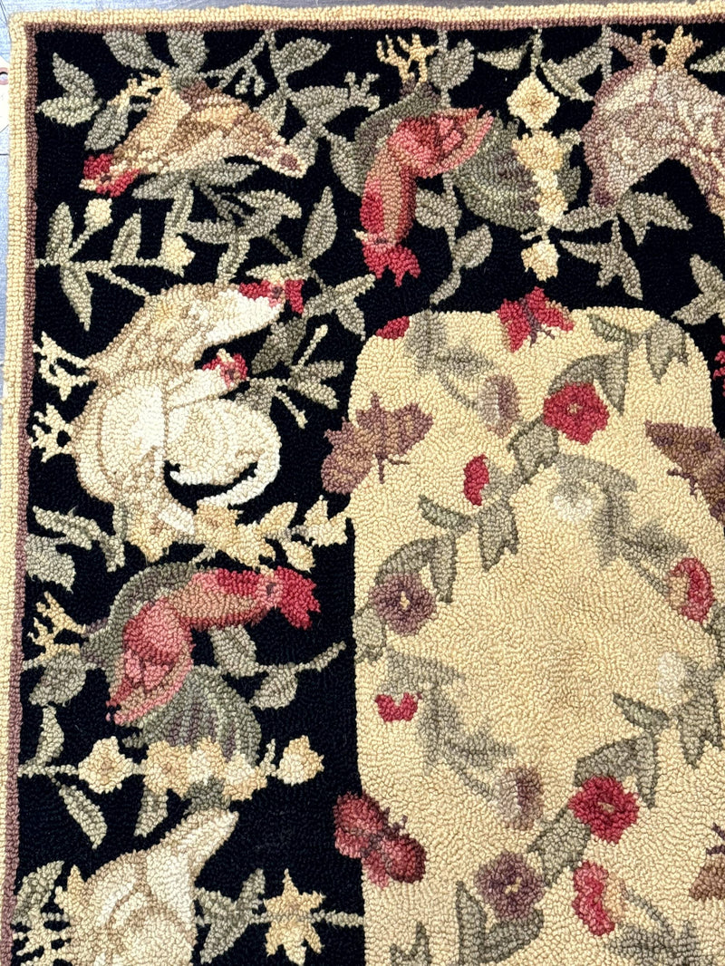 Small Vintage Hooked Rug, Roosters, Handmade, Wool by Jewel Rugs