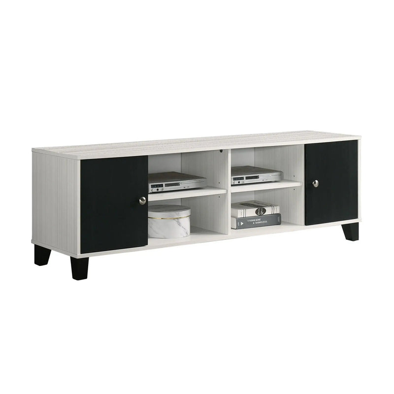 2 Tone TV Stand With Open Shelving And Concealed Storage Living Room Furniture - Black / White by Unique Piece Furniture