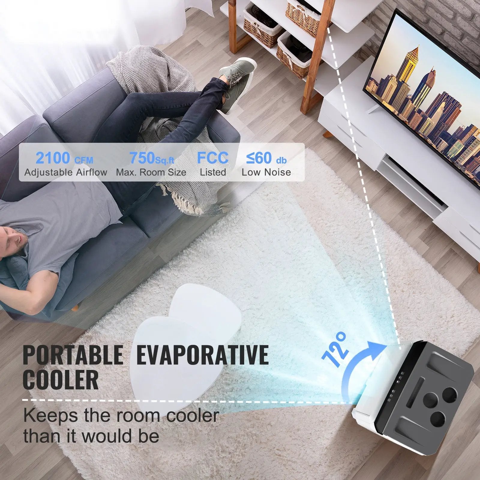 Evaporative Air Cooler with 2100 CFM and 135° Oscillation by HouseOfZazla
