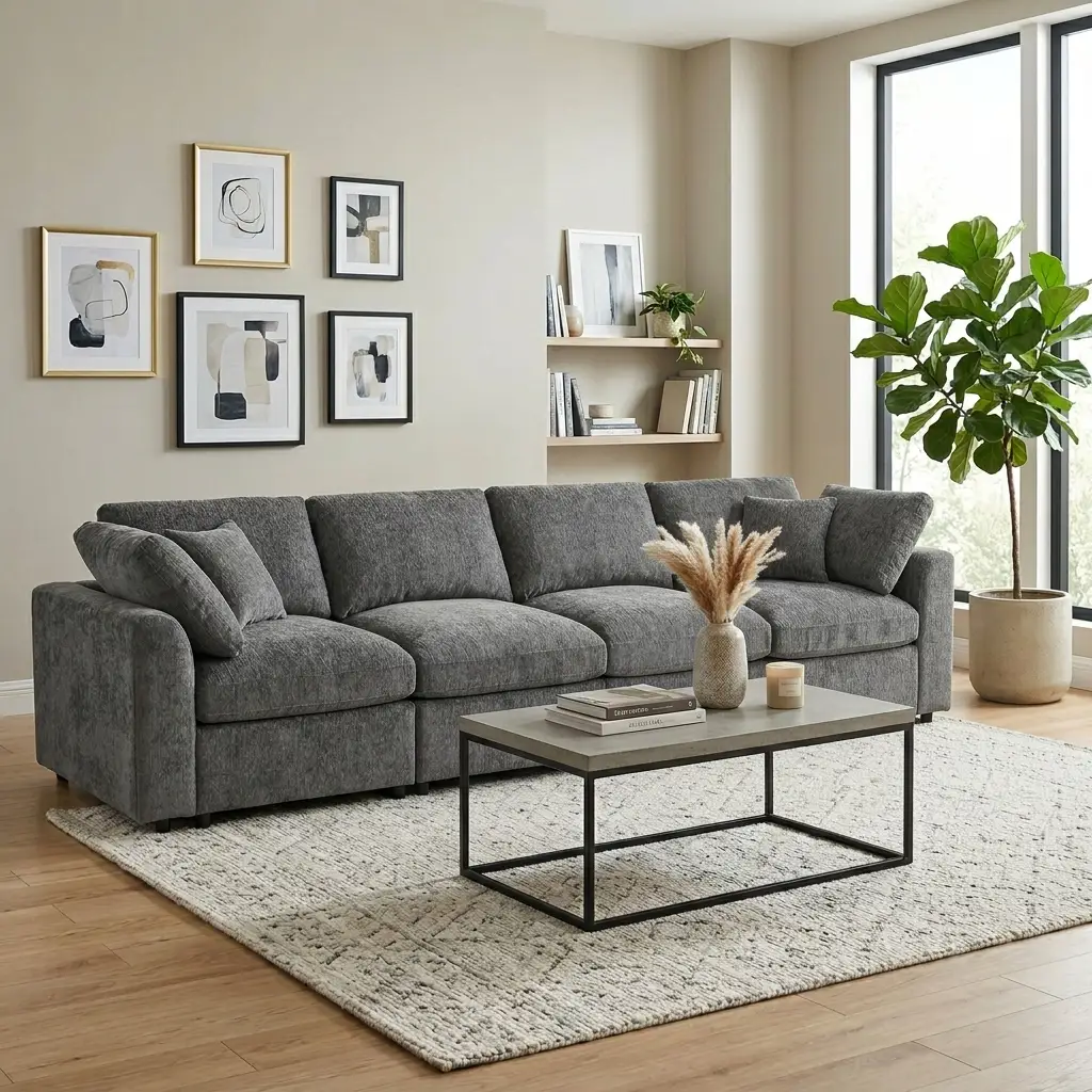U-Style 130.3" Modular Sectional Sofa, 4-Seater by HouseOfZazla