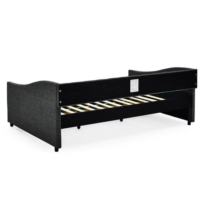 Upholstered Tufted Daybed With 2 Drawers, Waved Arms