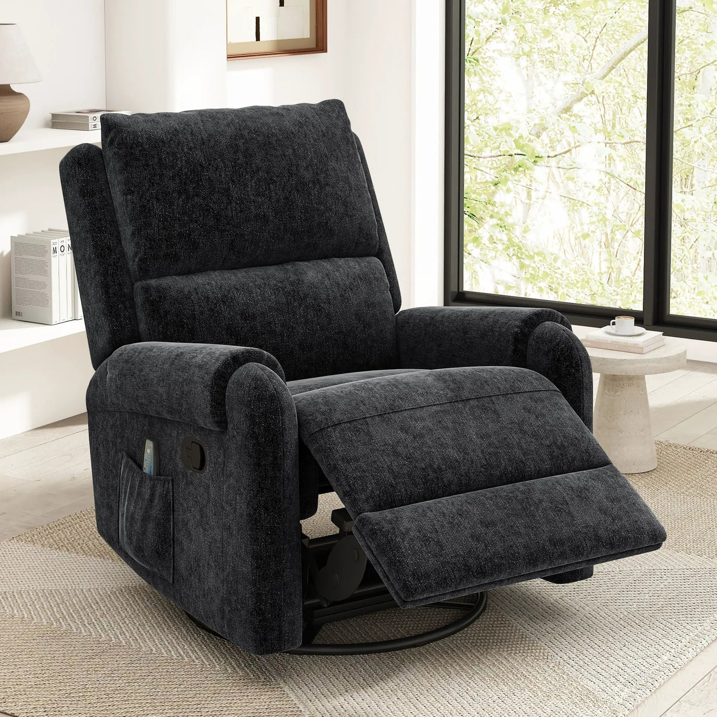 Manual Recliner Massage Chair With Swivel Rocker, 8 Massage Modes, Side Storage Pocket by HouseOfZazla