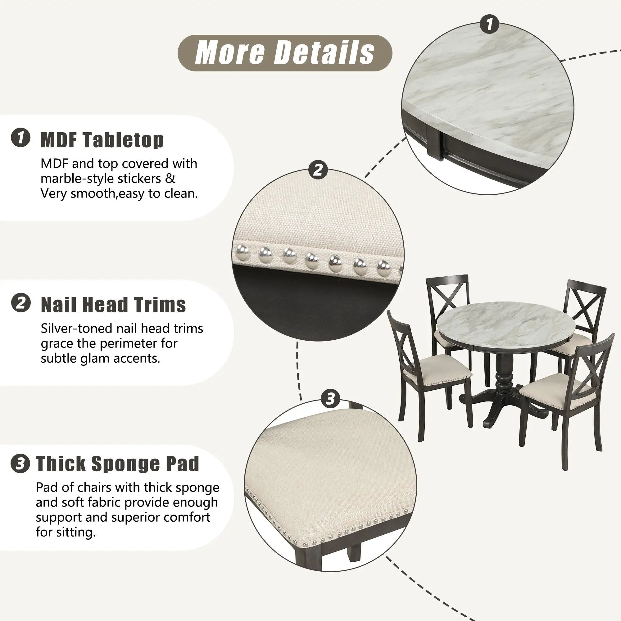 5 Pieces Dining Table And Chairs Set For 4 Persons, Kitchen Room Solid Wood Table With 4 Chairs by HouseOfZazla